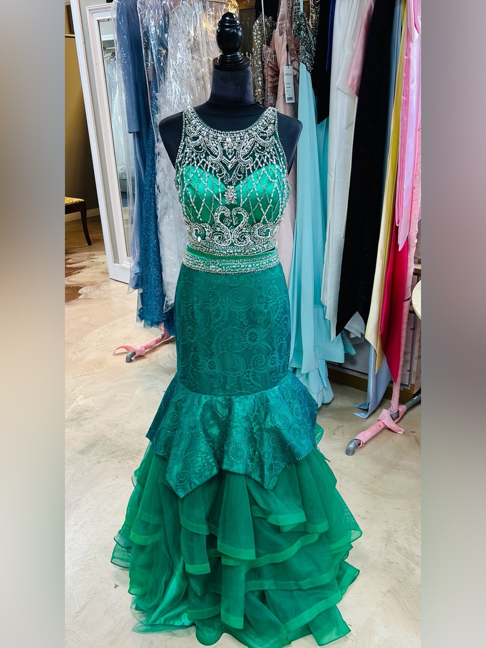 Emerald Beaded Mermaid Prom Dress
